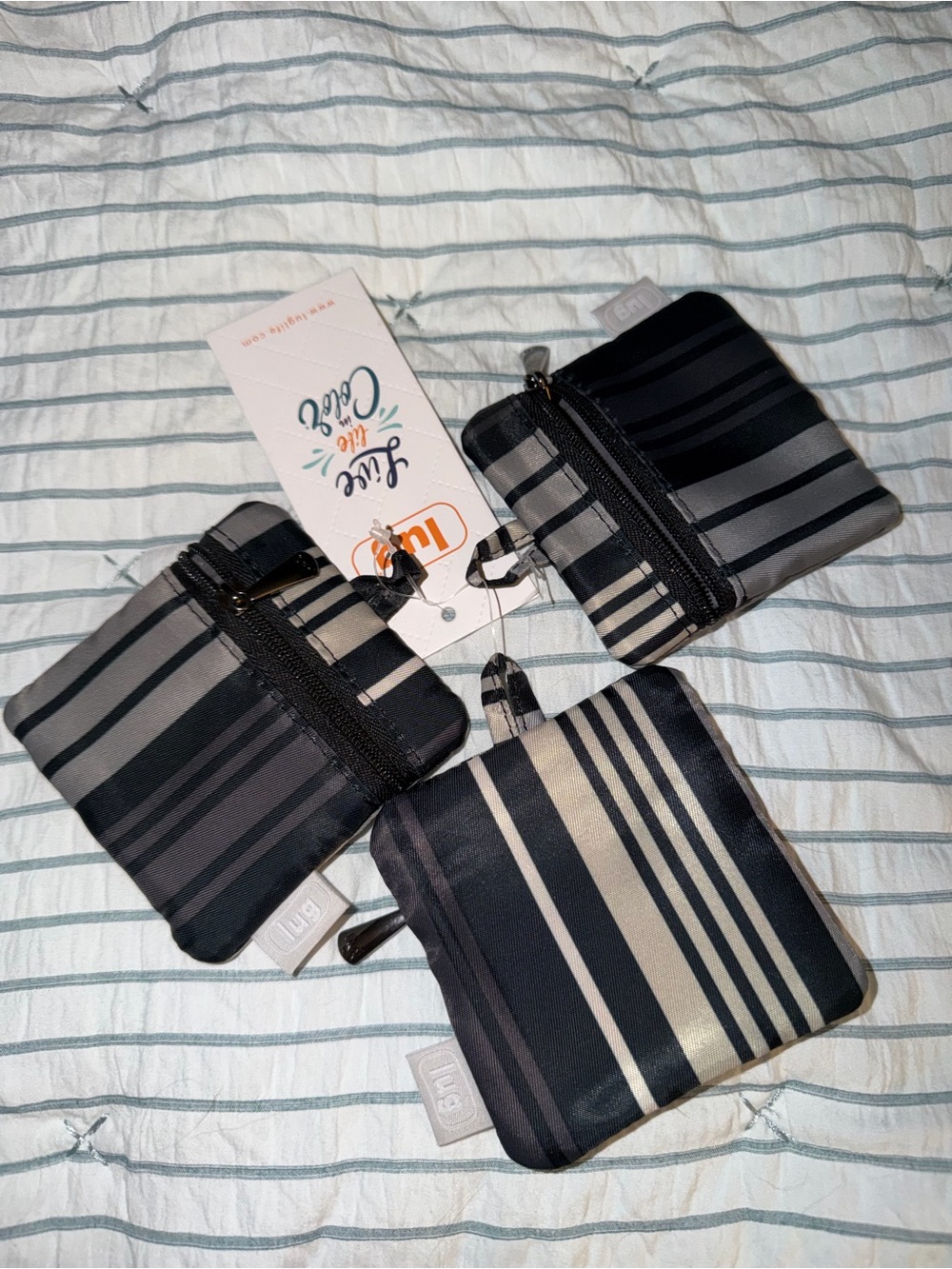 Lug Striped Black & Gray Coin Pouch Trio